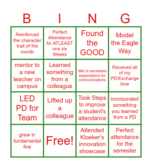 Semester Celebration Bingo Card