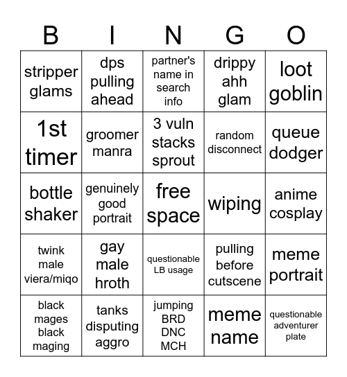 duty finder bingo Card