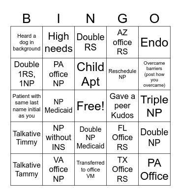 Seahorse Bingo Card