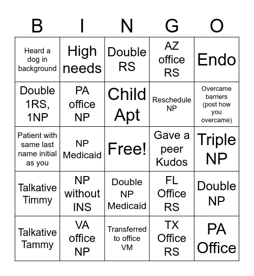 Seahorse Bingo Card