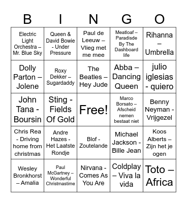 Hela Muziekbingo Card