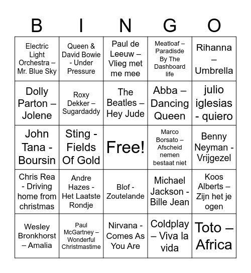 Hela Muziekbingo Card