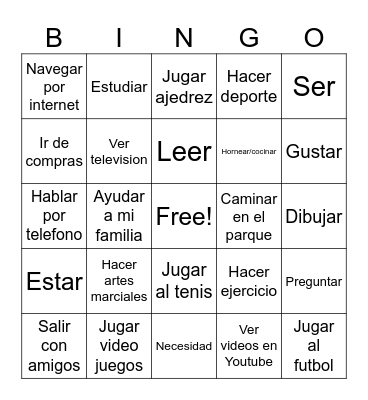 Personal Identity Activities & Verbs Bingo Card