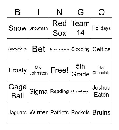 Ms. Johnston's Winter Party Bingo Card