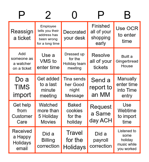 Payroll Holiday Bingo Card