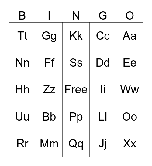 Letter Bingo Card