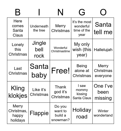 Kerstmuziek Bingo Card