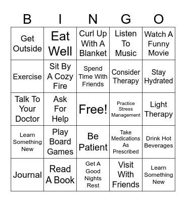 Winter Blues Coping Skills Bingo Card