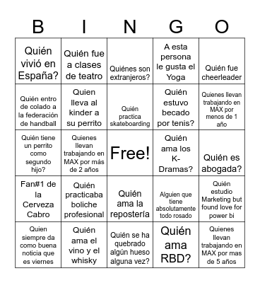 Get to know us Bingo Card