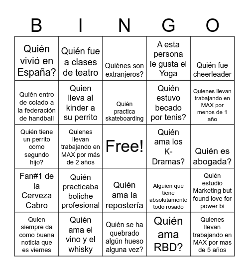 Get to know us Bingo Card