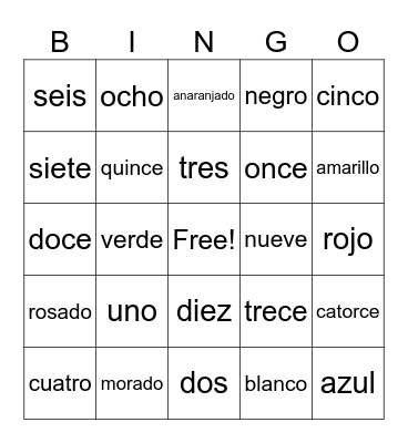 Números y Colores Bingo Card