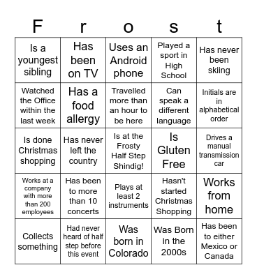 Frosty Half Step Bingo! Bingo Card