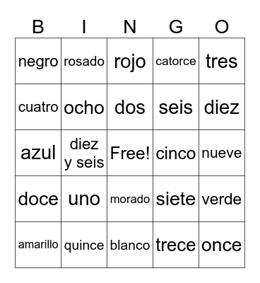Números y Colores Bingo Card