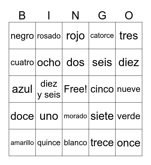 Números y Colores Bingo Card