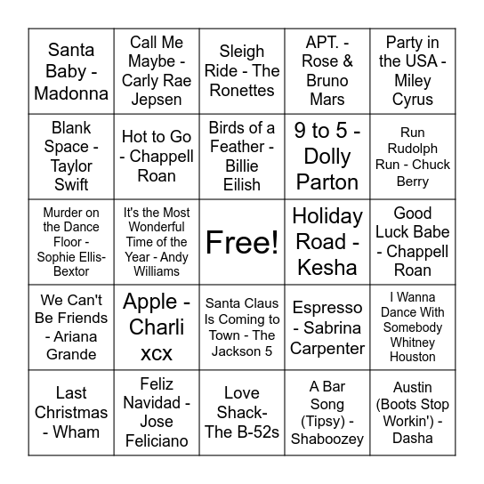 Music Bingo! Bingo Card
