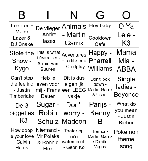 KTS werkweek 2016 Muziekbingo Card