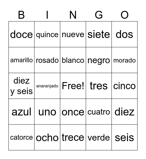 Números y Colores Bingo Card