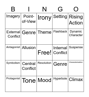 Literary Elements: Movie Bingo Card