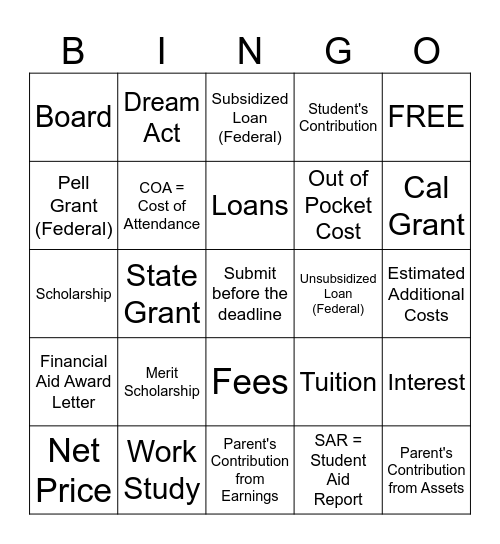 Financial Aid LOTERIA - JUMP! 2.0 Senior Edition! Bingo Card