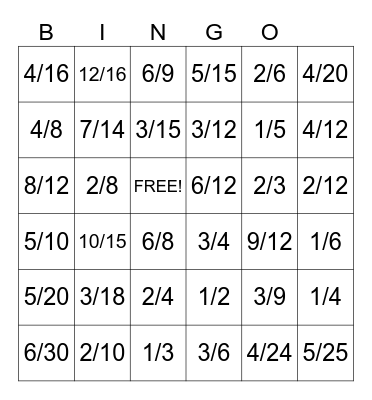 Equivalent Fractions Bingo Card