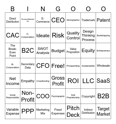 ESB Vocabulary Bingo Card