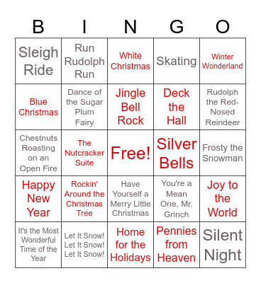 Holiday Music Bingo Card