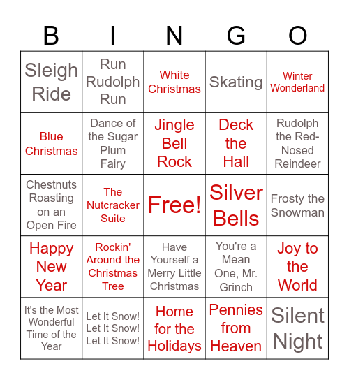 Holiday Music Bingo Card