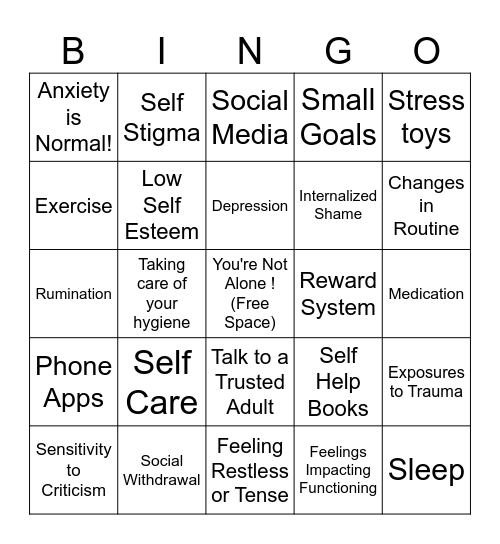 Mental Health Bingo! Bingo Card