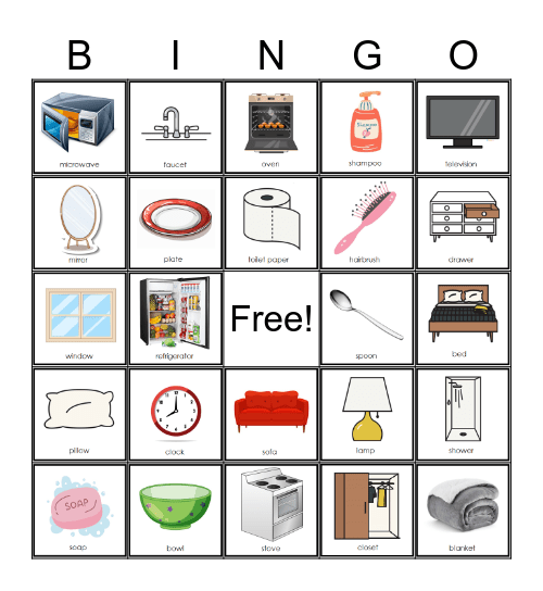 Home Objects Bingo Card