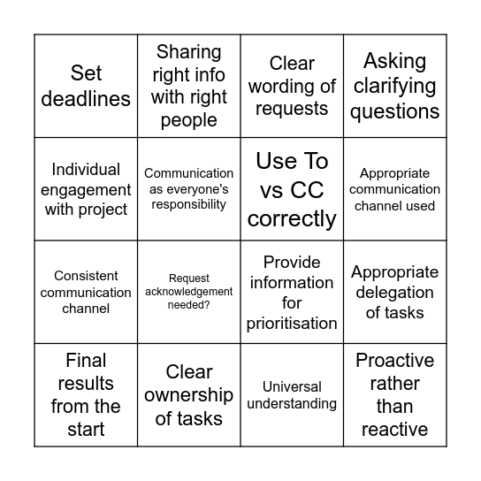 Communication Bingo Card