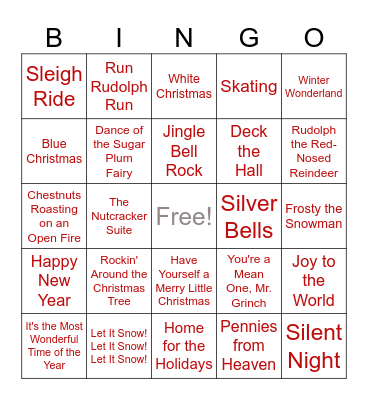 Holiday Music Bingo Card