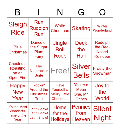 Holiday Music Bingo Card