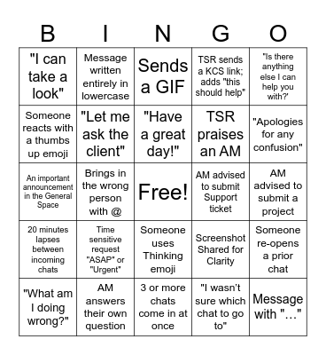Mentor Chat Bingo Card