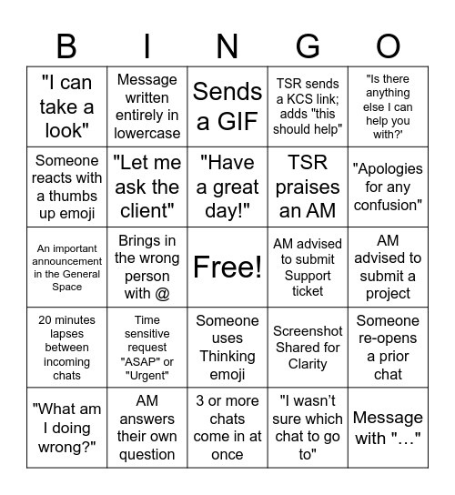 Mentor Chat Bingo Card