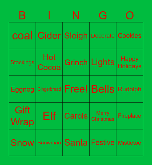 Holiday Bingo Card