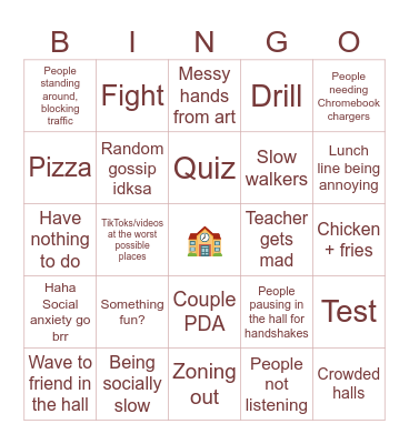 School Bingo Card