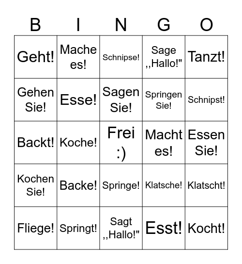 Imperativ Bingo Card