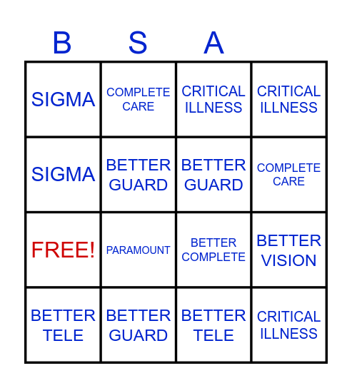 TUESDAY BINGO Card