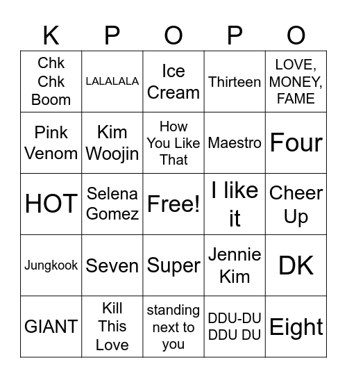 K-Pop Bingo Card