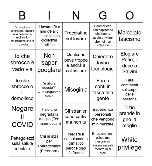 Bingo italiano Bingo Card