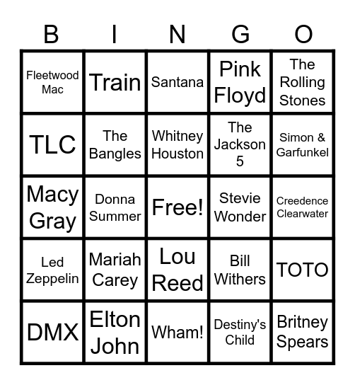 Musical BINGO Card