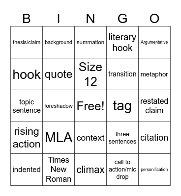ELA 7 Review - Semester 1 Bingo Card
