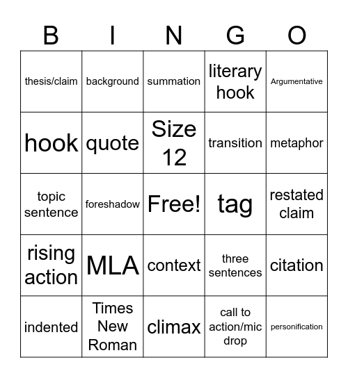 ELA 7 Review - Semester 1 Bingo Card