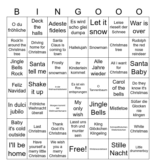 Weihnachtslieder-Bingo Card