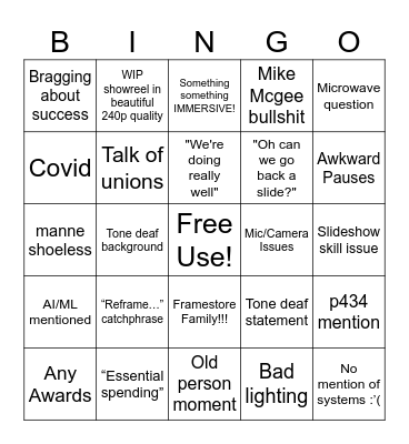 Tech Town Hall Bingo Card