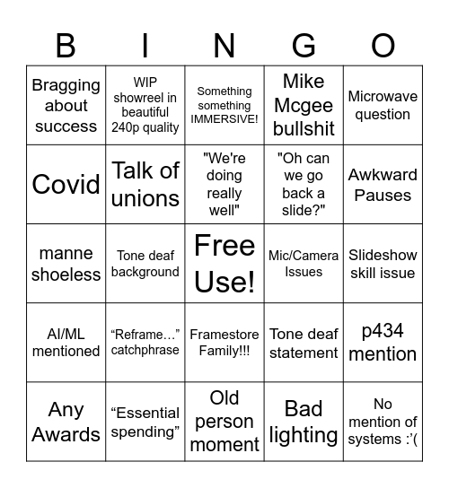 Tech Town Hall Bingo Card