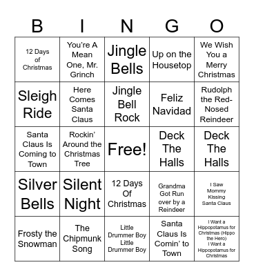 Christmas Songs 2 Bingo Card