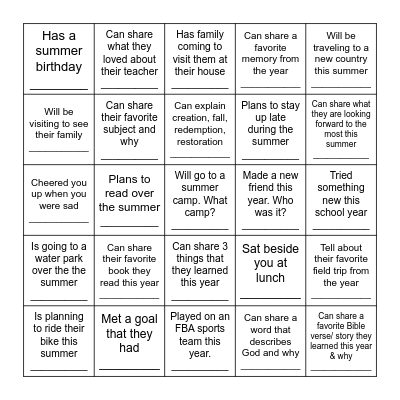 Find Someone Who Bingo Card