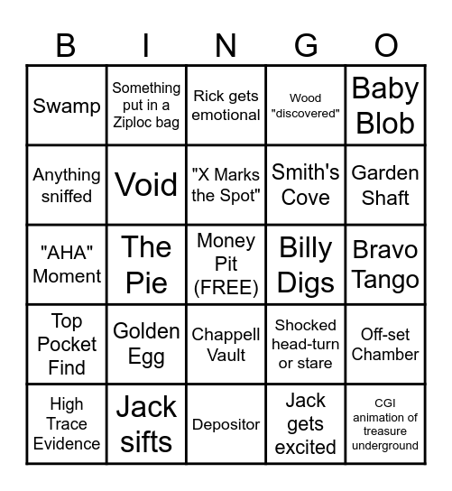 Curse of Oak Island Bingo Card