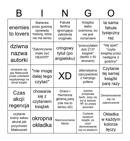 Mateuszkowe bingo Marlenki czytającej książki Bingo Card